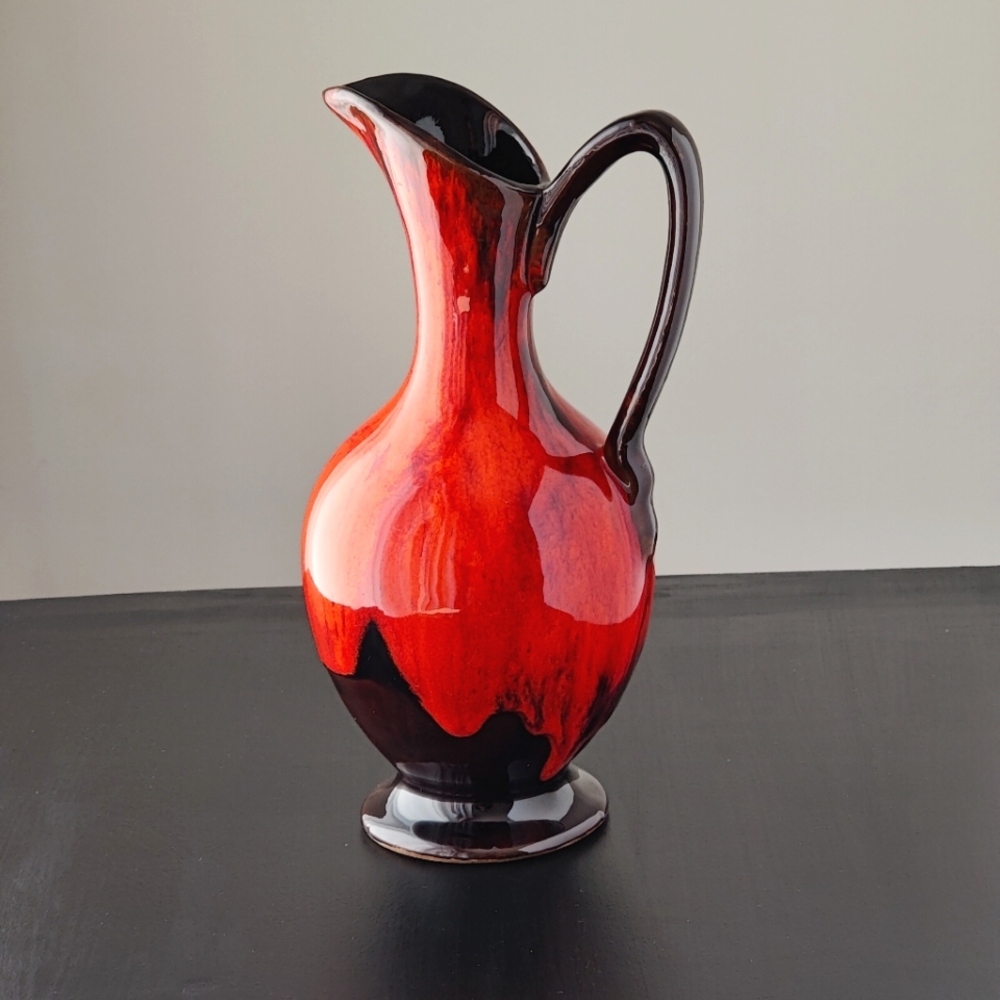Evangeline pottery pitcher 987 | red orange drip glaze ( Canuck )